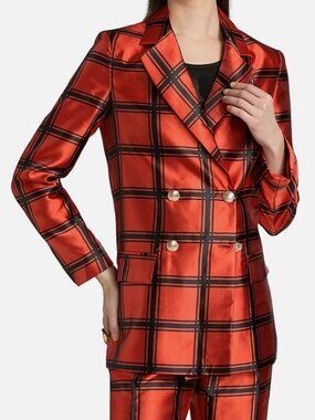 Lisou Women's Red Freya Satin Check Double-Breasted Blazer Size 4 (UK 8)